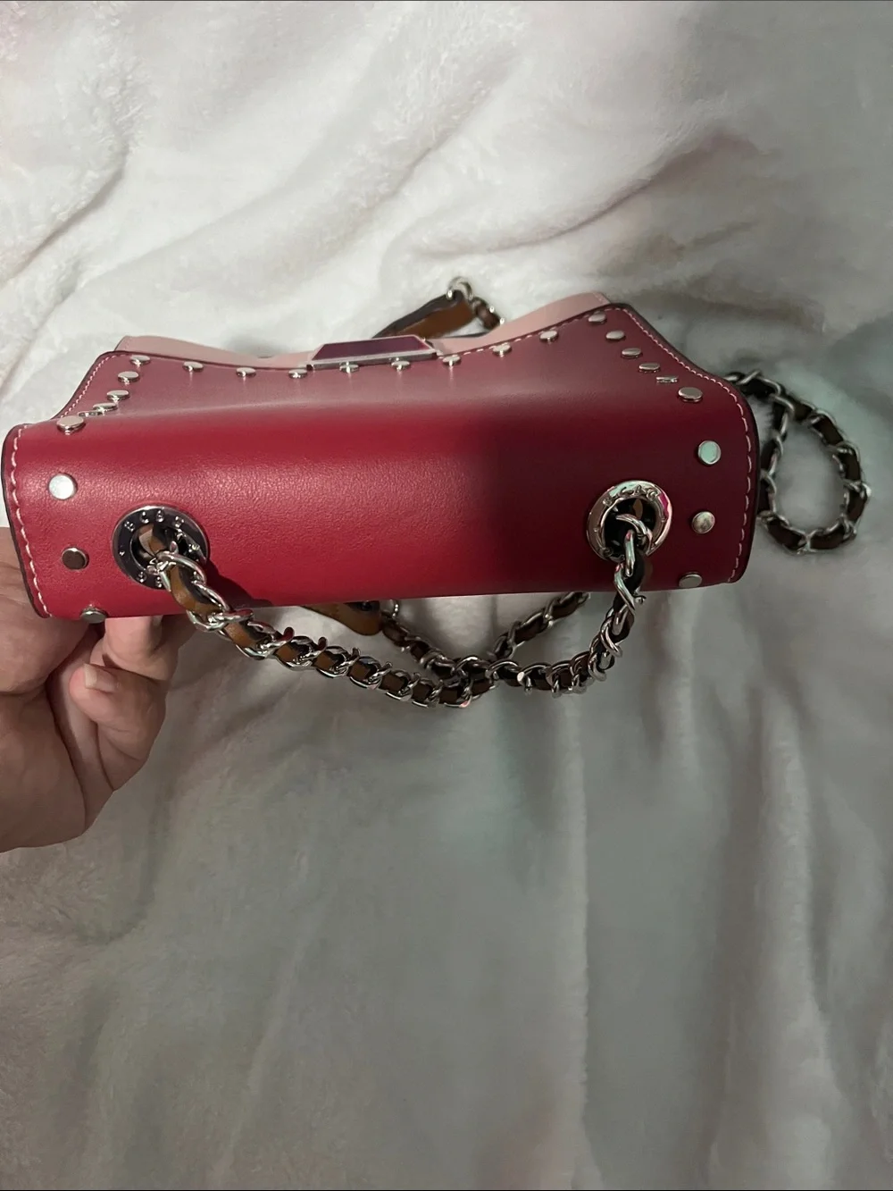 Two-Tone Pink Studded Shoulder Bag
